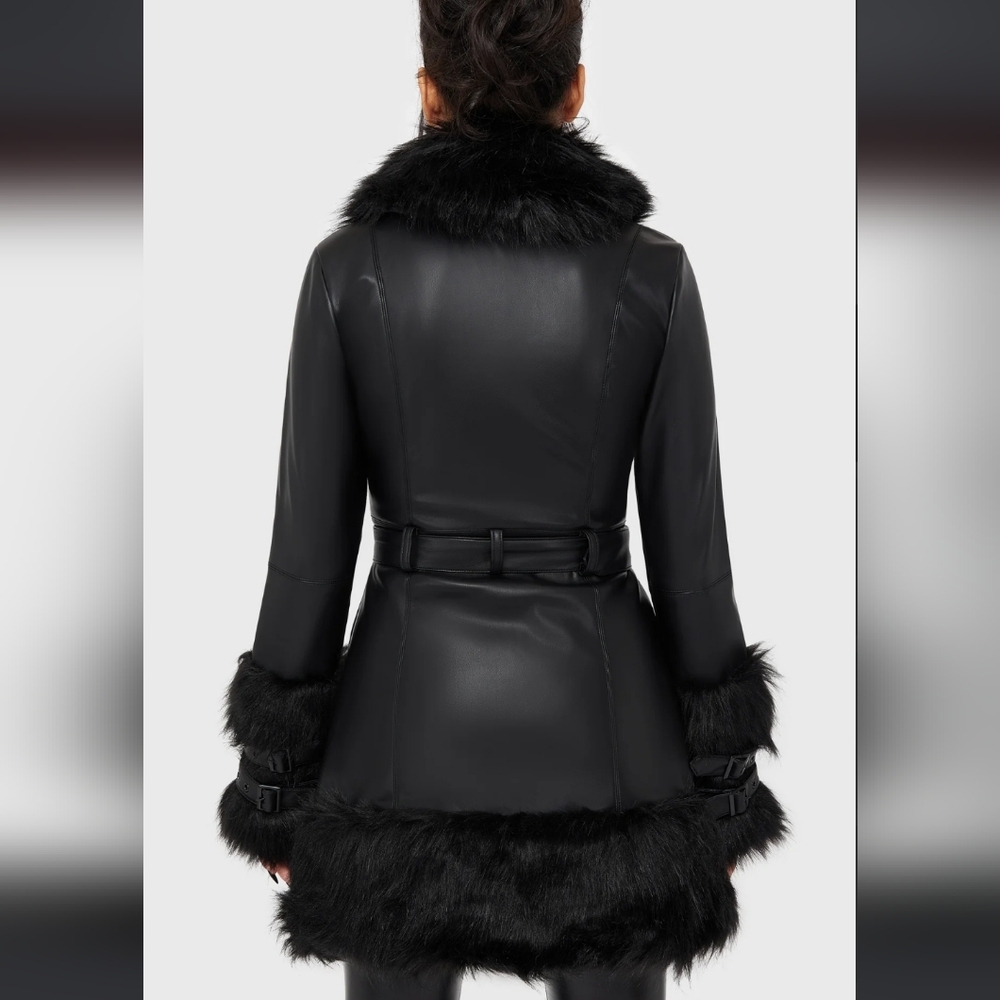 Killstar Black Faux Fur Trimmed Coat - Picture 5 of 7